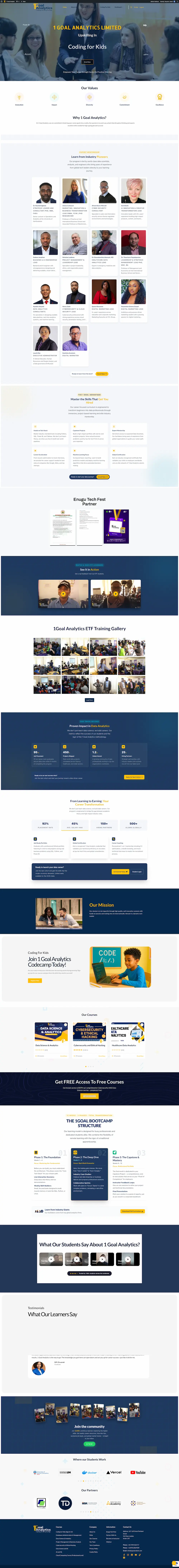 Full-page preview of the 1 Goal Analytics website