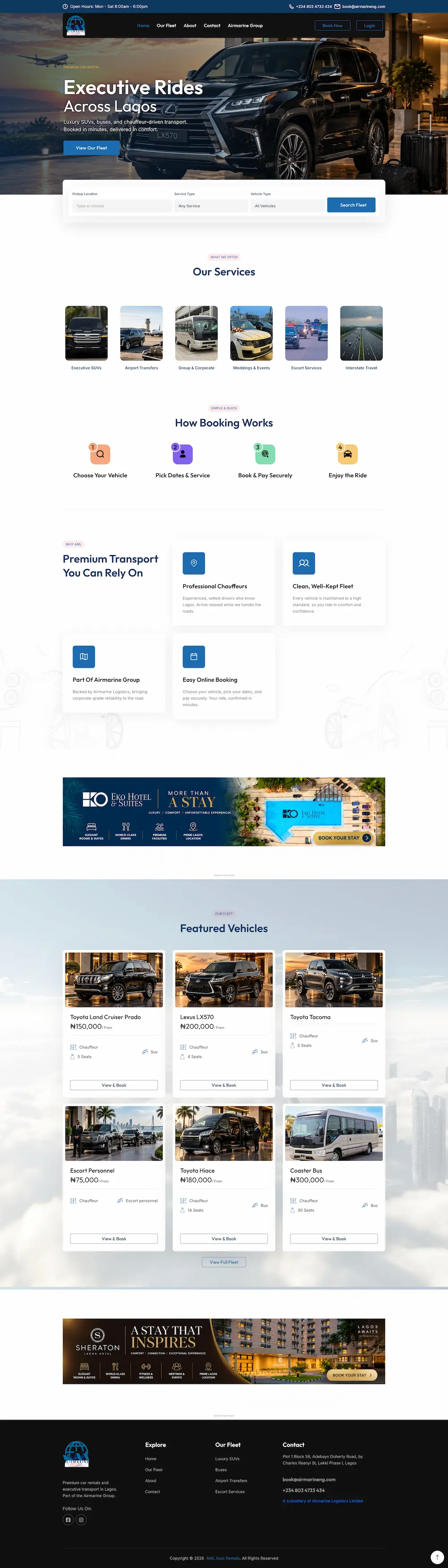 Full-page preview of the Airmarine Booking Portal website