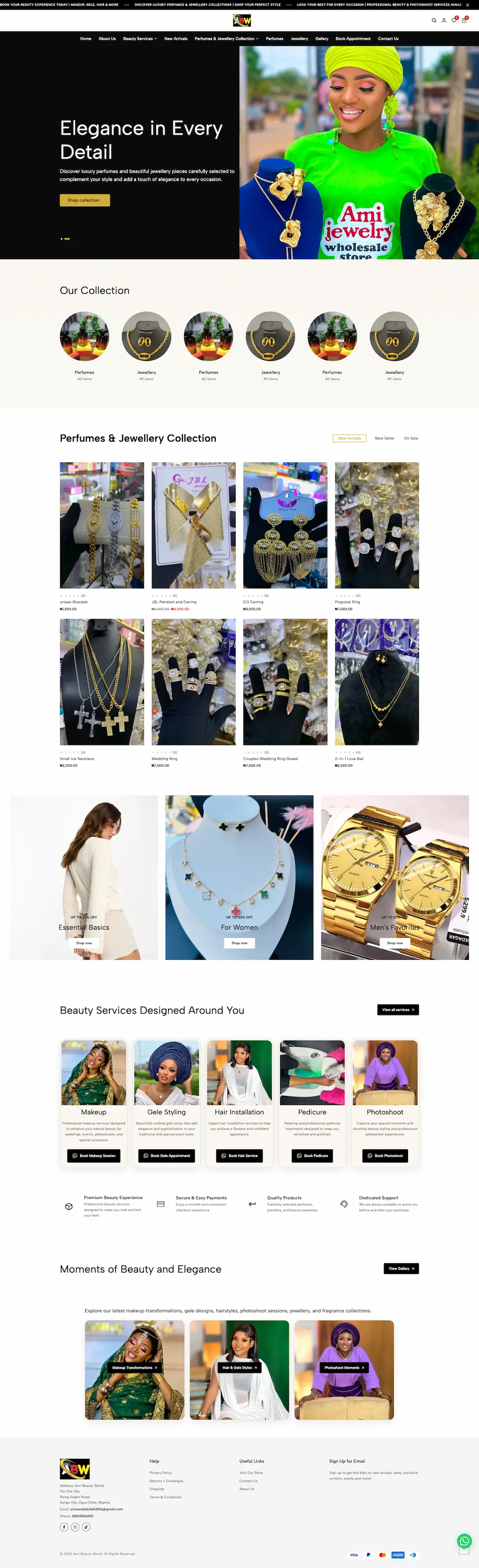 Full-page preview of the Ami Beauty World website