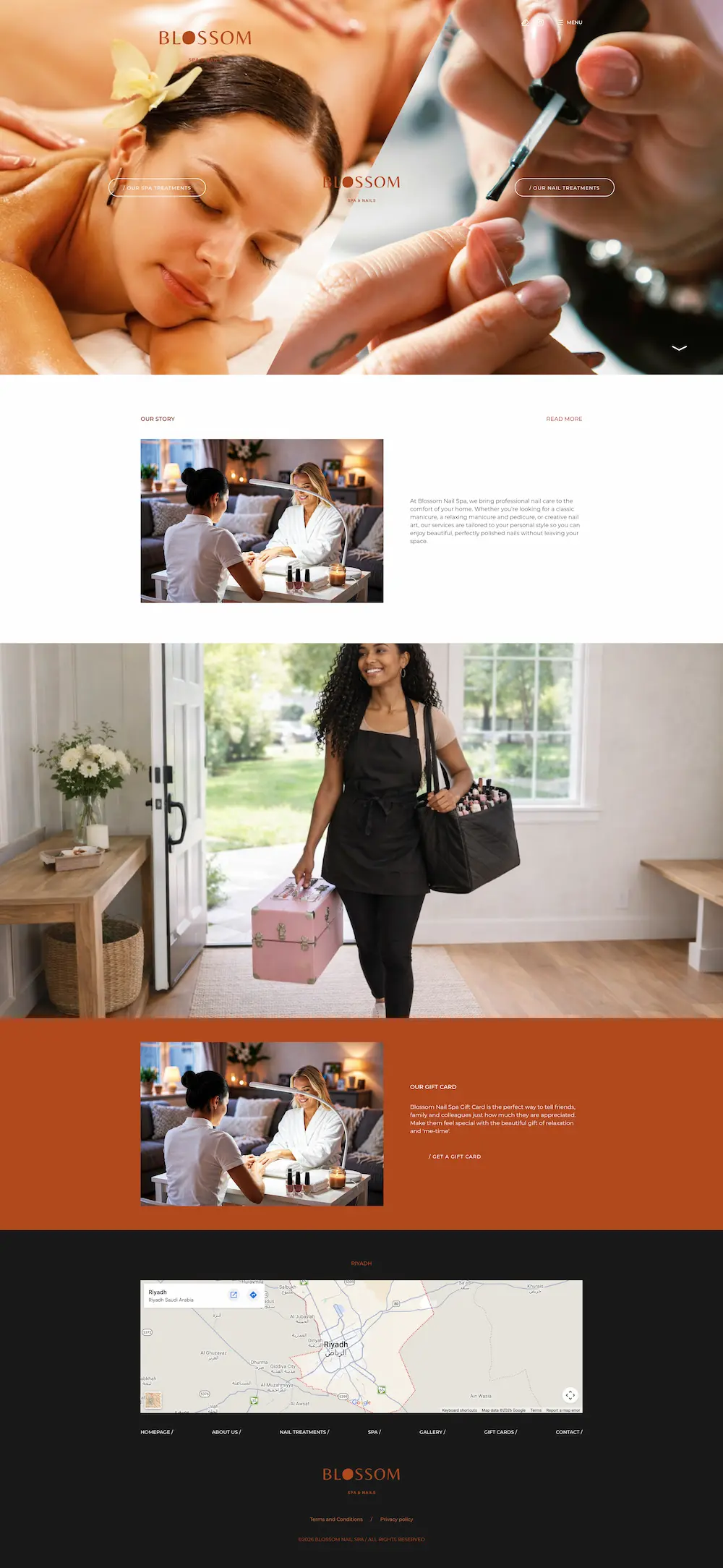 Full-page preview of the Blossom Nail and Spa website