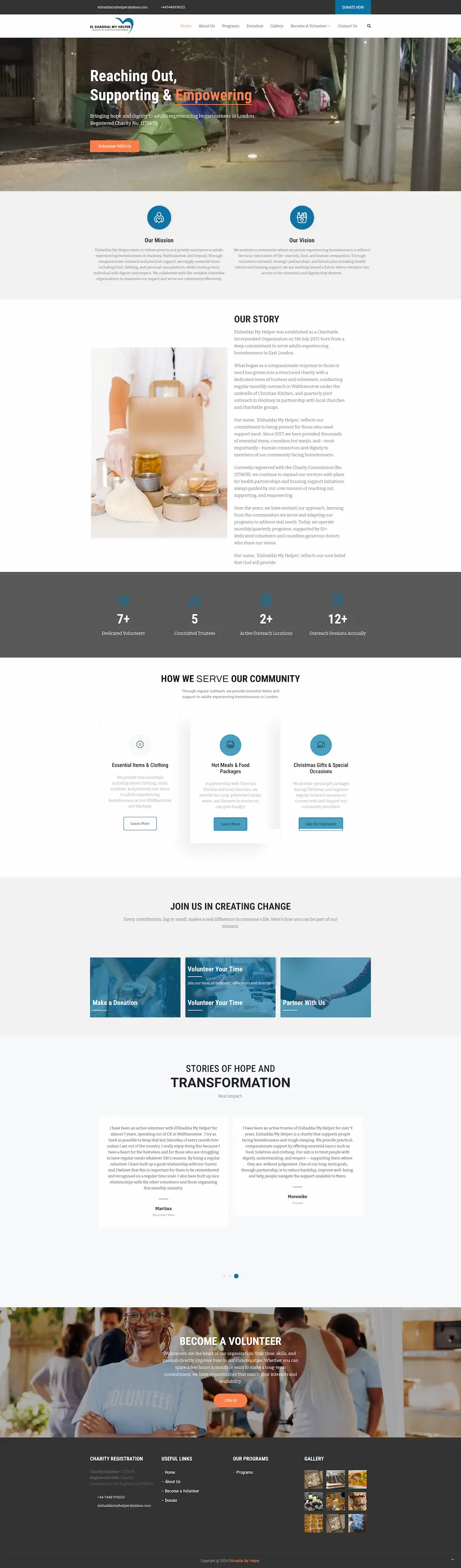 Full-page preview of the El Shaddai My Helper website