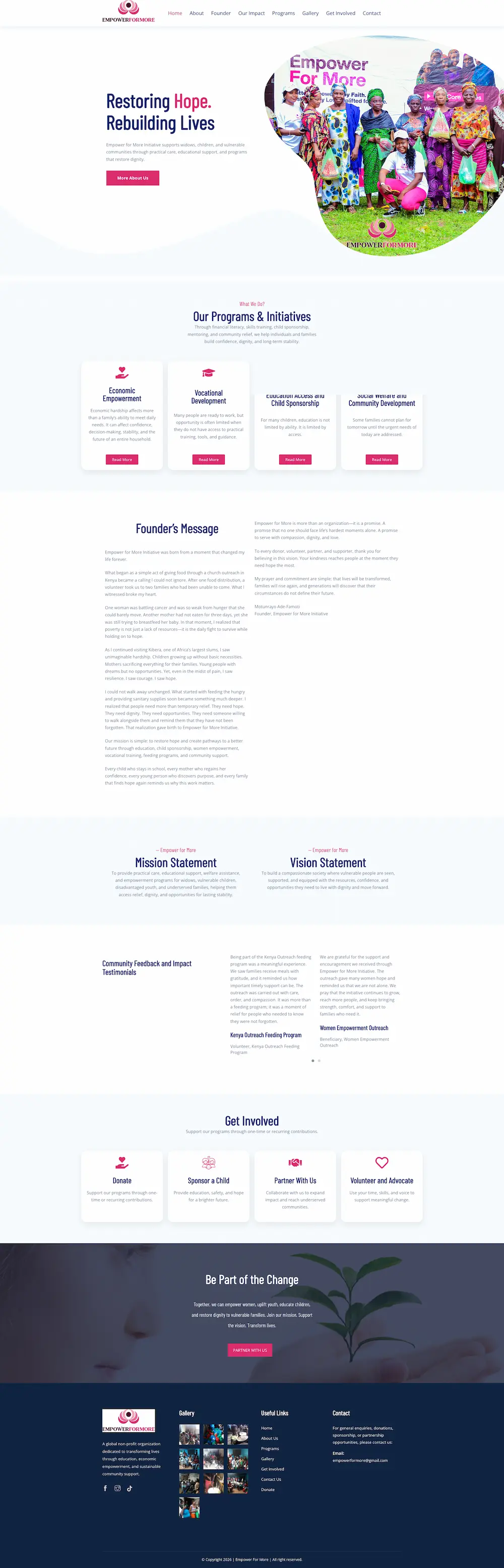 Full-page preview of the Empower For More website