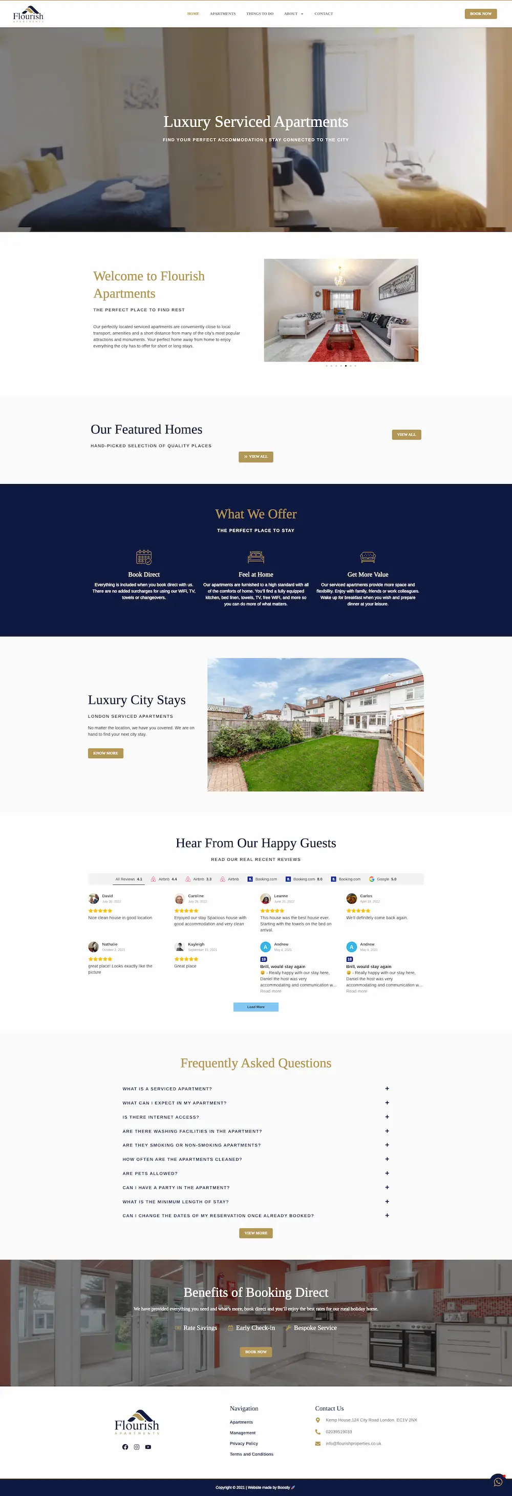 Full-page preview of the Flourish Apartments website