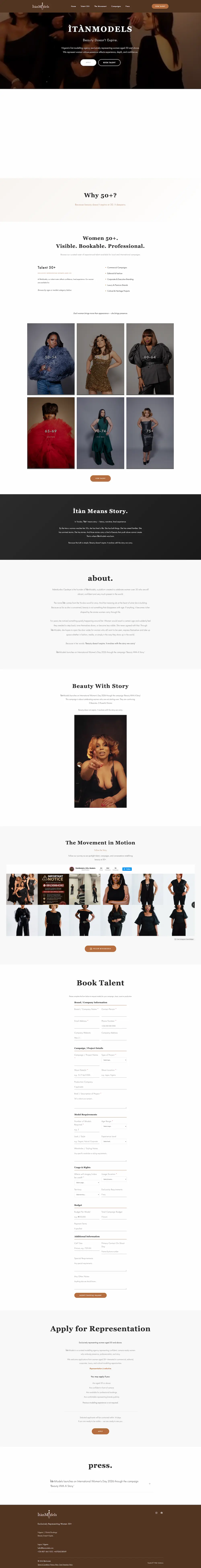 Full-page preview of the Itan Models website