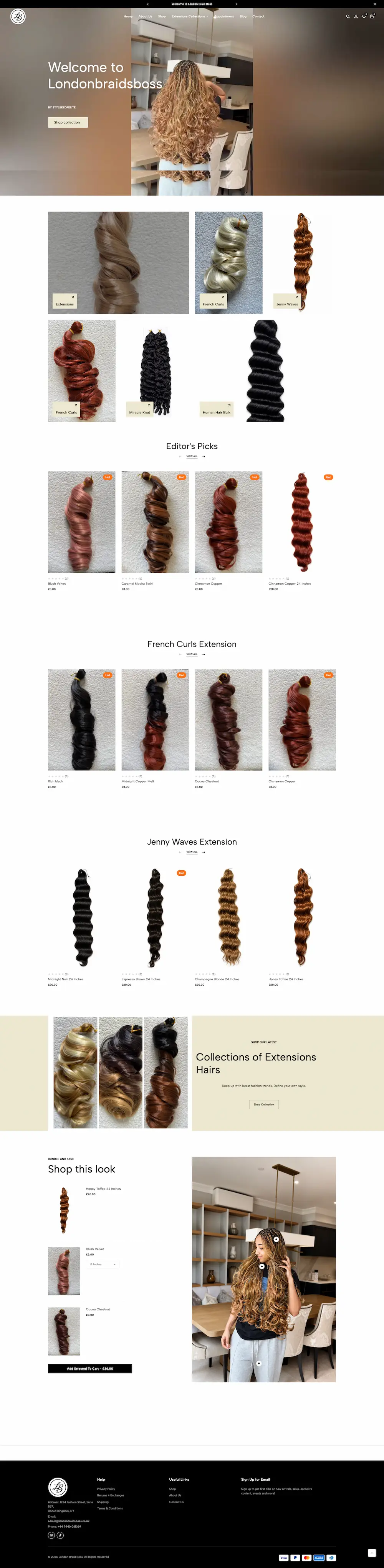 Full-page preview of the London Braids Boss website