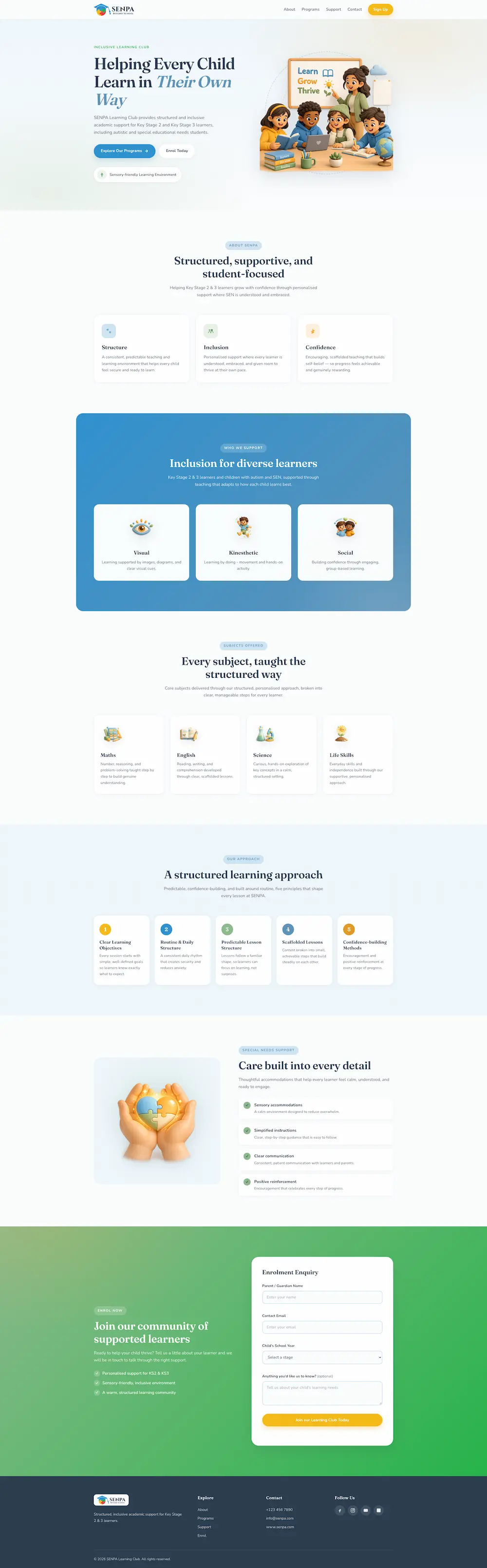 Full-page preview of the SENPA Learning Club website