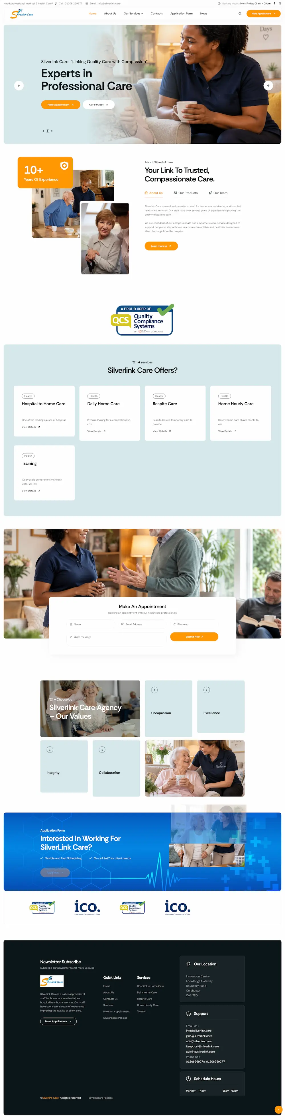 Full-page preview of the Silverlink Care Agency website