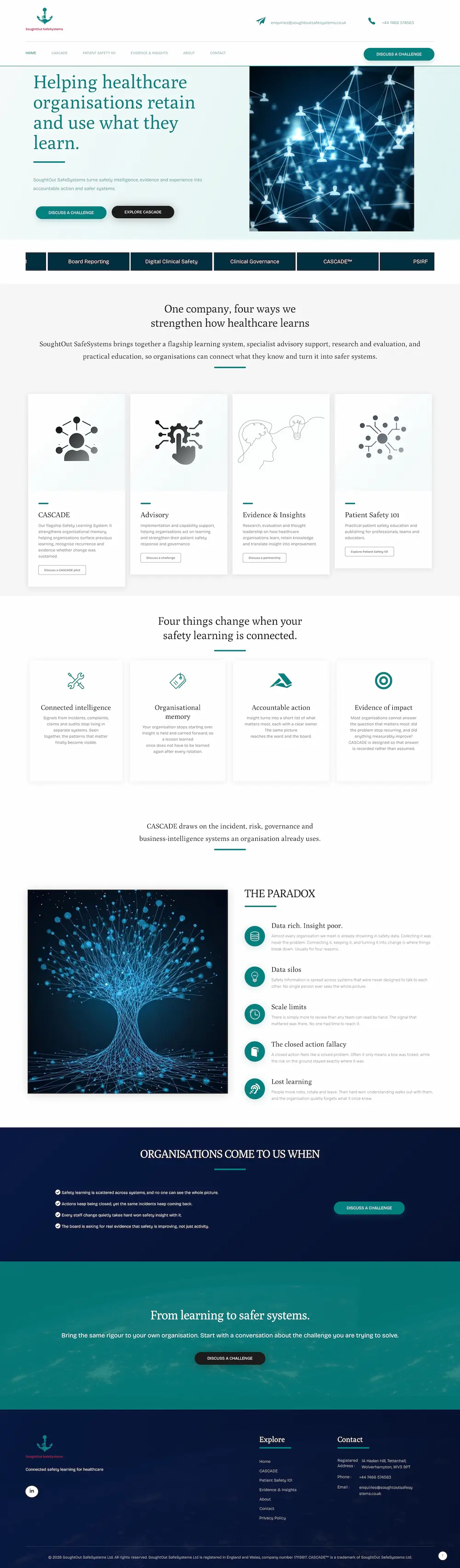 Full-page preview of the SoughtOut SafeSystems website