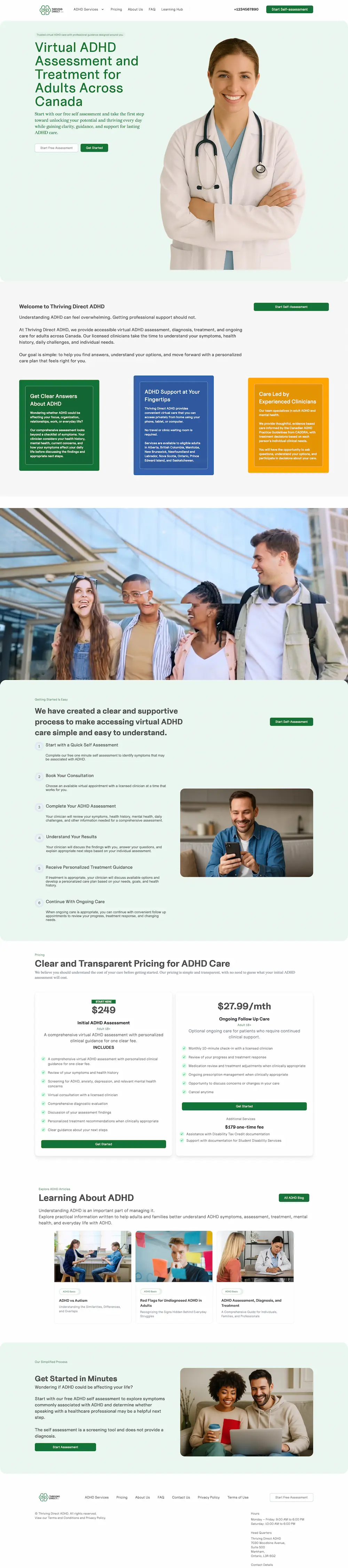 Full-page preview of the Thriving Direct ADHD website